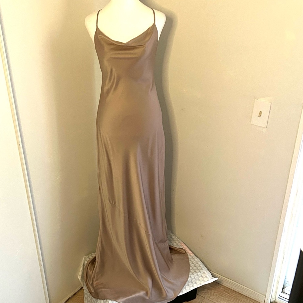 Show Me Your MuMu Taupe Floor Length Formal Prom Special Occassion Slip Dress - Picture 14 of 14